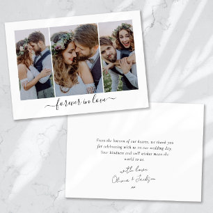 Forever in Love Script Triptych Photo Wedding Thank You Card