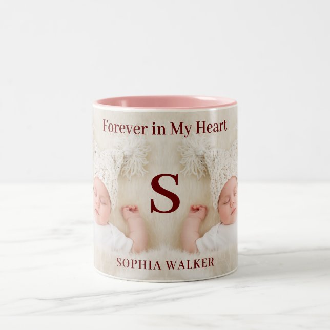 Forever in My Heart Custom Baby Dog Photo Monogram Two-Tone Coffee Mug (Center)