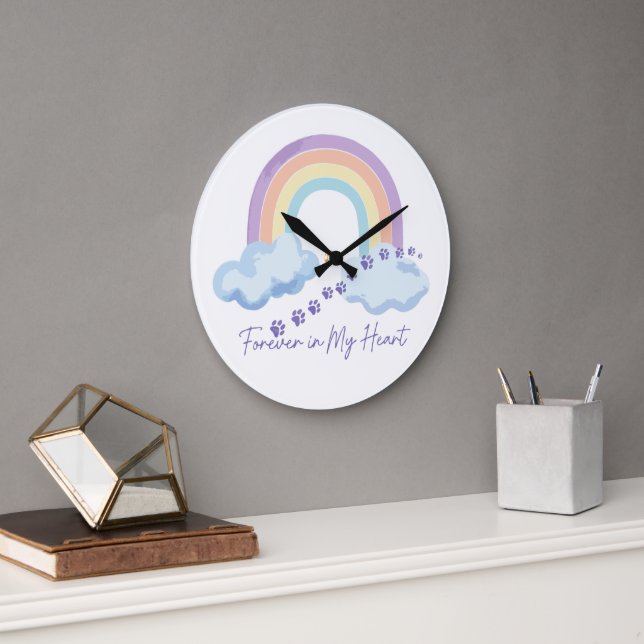 Forever in My Heart Pet Memorial Rainbow Bridge Large Clock (Office)
