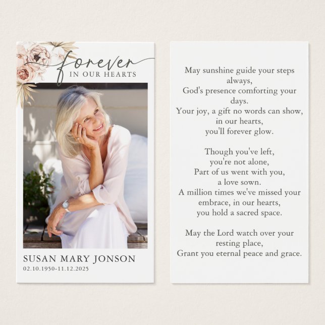 Forever In our Heart Funeral Memorial Prayer Card (Devant & derrière)
