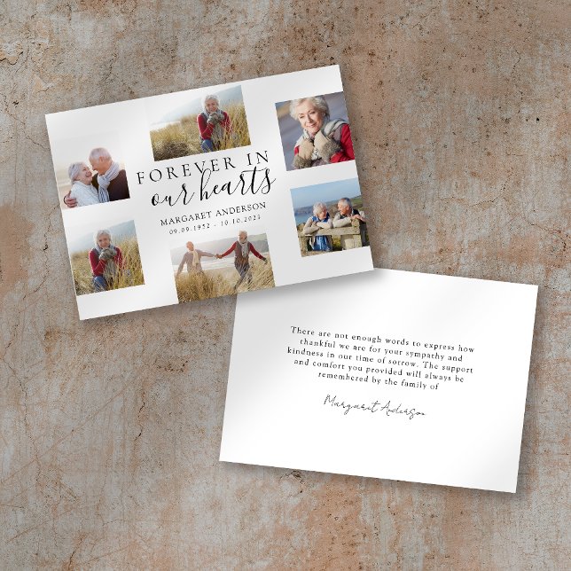 Forever in Our Hearts 6 Photo Funeral  Thank You Card (Creator Uploaded)