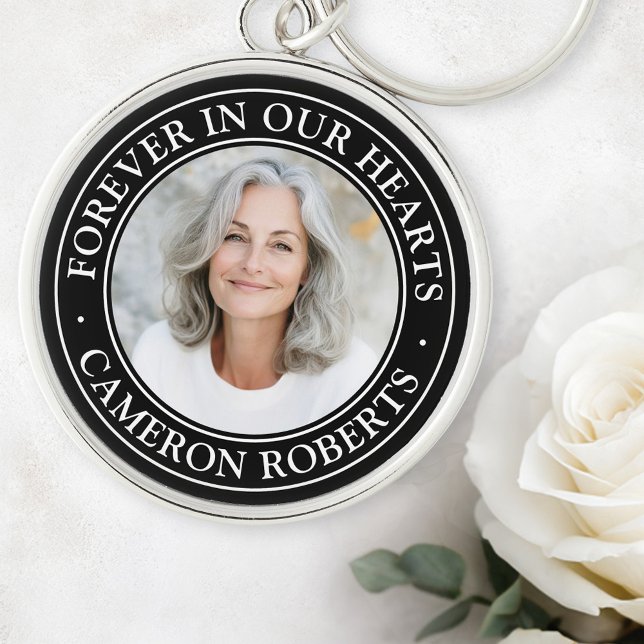 Forever in our hearts black border photo memorial keychain (Forever in our hearts black border photo memorial keychain)