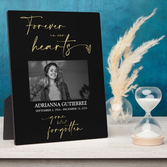 Forever in Our Hearts Black Gold Photo Memorial Plaque (Side)