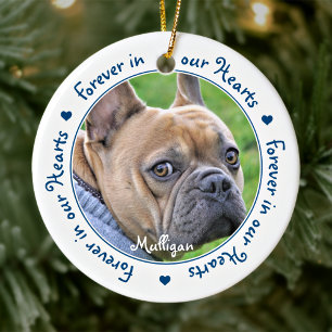 Forever in our Hearts Blue Dog Photo Pet Memorial Ceramic Ornament