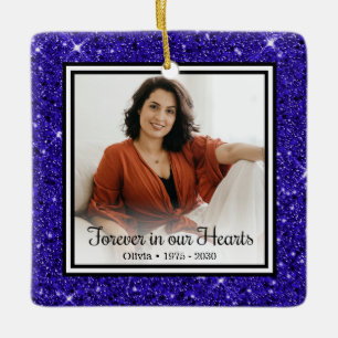 Forever In Our Hearts Blue Glitter Memorial Ceramic Ornament