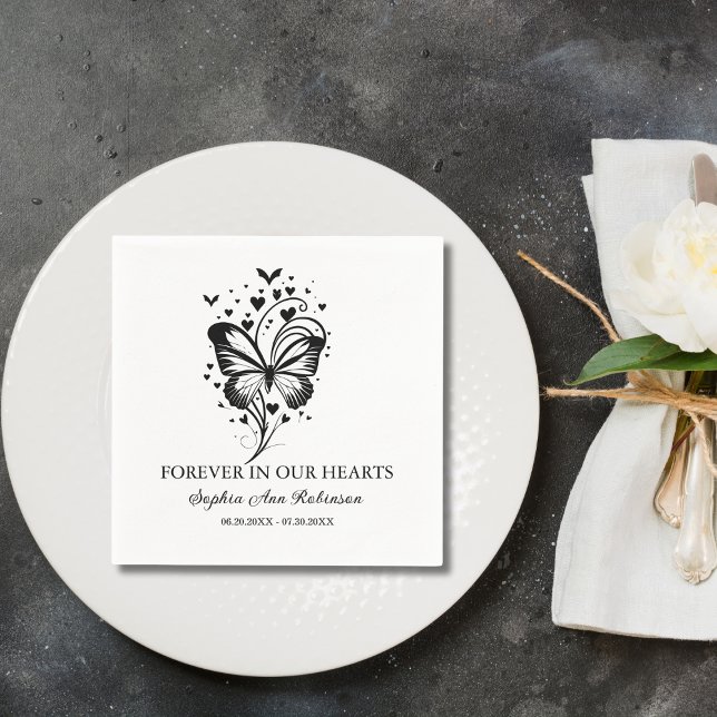 Forever In Our Hearts Butterfly Funeral Memorial Napkin (Creator Uploaded)