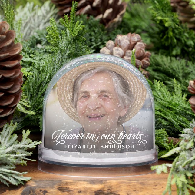Forever In Our Hearts Calligraphy Script 2 Photo Snowglobe (Winter)