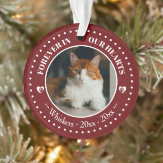 Forever in Our Hearts Cat Photo and Name Memorial Ornament
