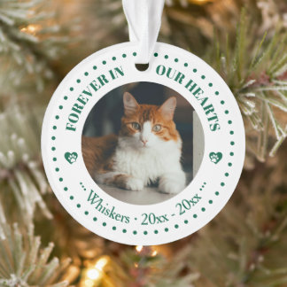 Forever in Our Hearts Cat Photo and Name Memorial Ornament
