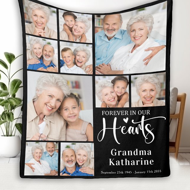 Forever in our Hearts Custom 10 Pictures Memorial Fleece Blanket (Creator Uploaded)