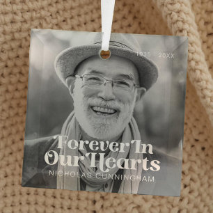 Forever In Our Hearts Elegant Photo Memorial Glass Ornament