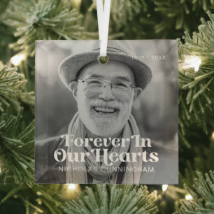 Forever In Our Hearts Elegant Photo Memorial Glass Ornament
