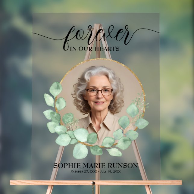 Forever in our Hearts Eucalyptus Funeral Acrylic Sign (Neutral)