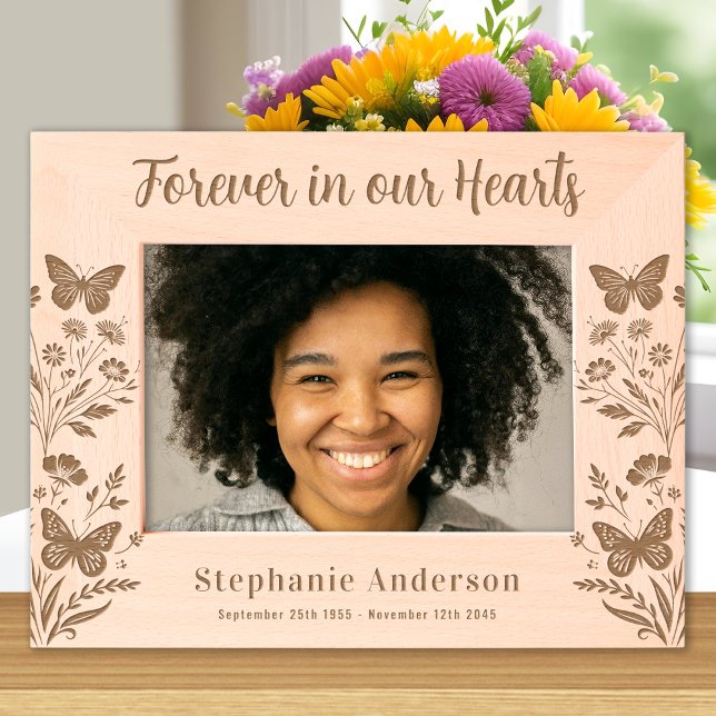 Forever in our Hearts Floral Custom Photo Memorial Etched Frames (Creator Uploaded)
