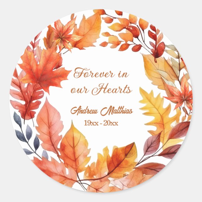 Forever in our Hearts Funeral Fall Floral Classic Round Sticker (Front)