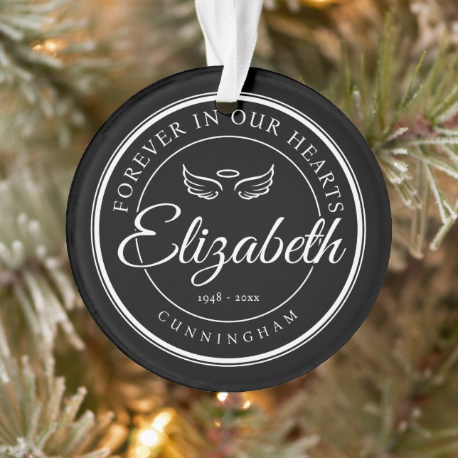 Forever in our Hearts Funeral Memorial Angel Wings Ornament (Tree)