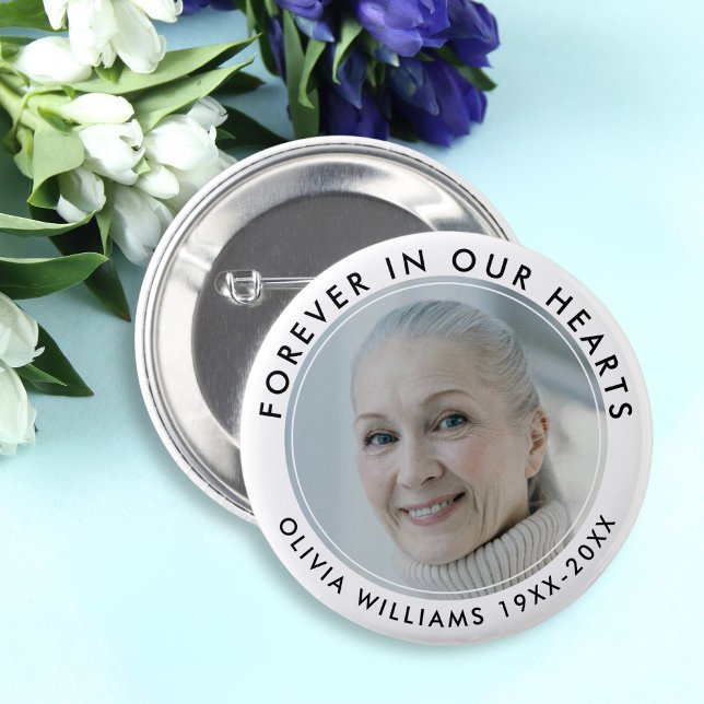 Forever in Our Hearts Funeral Memorial White Photo 2 Inch Round Button (Creator Uploaded)