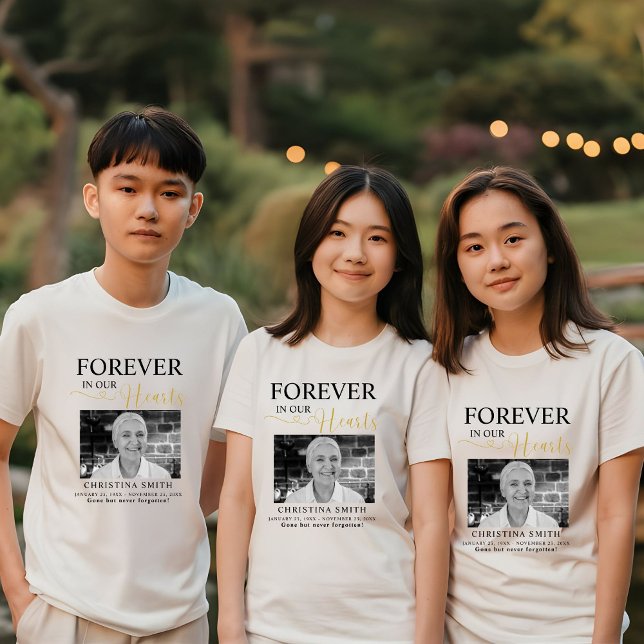 Forever in our hearts Funeral Photo Memorial  Tri-Blend Shirt (Creator Uploaded)