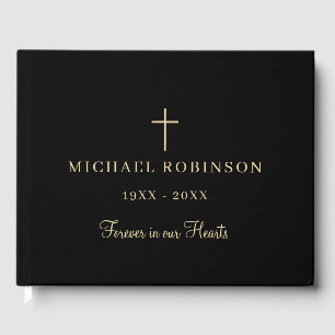 Forever In Our Hearts Gold Black Funeral Memorial  Guest Book
