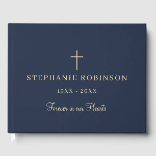 Forever In Our Hearts Gold Blue Funeral Memorial  Guest Book