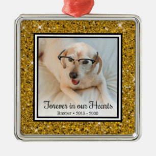 Forever In Our Hearts Gold Glitter Dog Memorial Metal Ornament