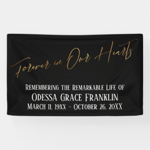 Forever in Our Hearts Gold Handwriting on Black Banner
