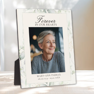 "Forever in our Hearts" Greenery Photo Funeral  Plaque