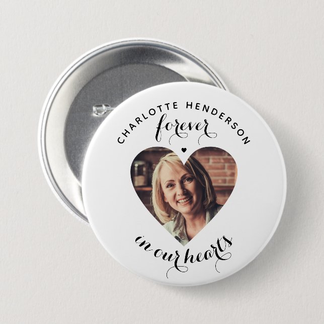 'Forever In Our Hearts' Heart Photo Tribute Button (Front & Back)