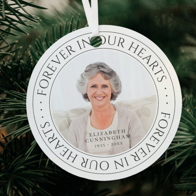 Forever In Our Hearts Memorial Elegant Photo Metal Ornament (Creator Uploaded)