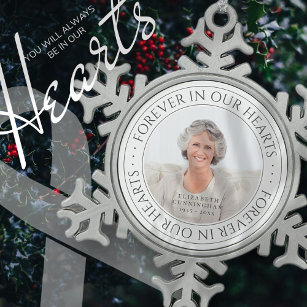 Forever In Our Hearts Memorial Elegant Photo Snowflake Pewter Christmas Ornament