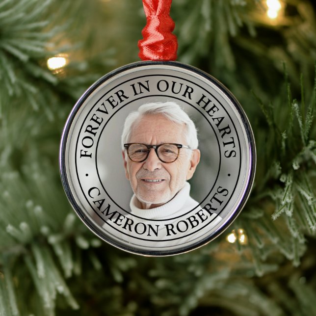 Forever in our hearts memorial full photo elegant metal ornament (Tree)