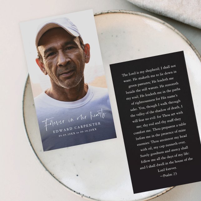 Forever in our Hearts Memorial Funeral Card (Simple type script photo memorial cards.)