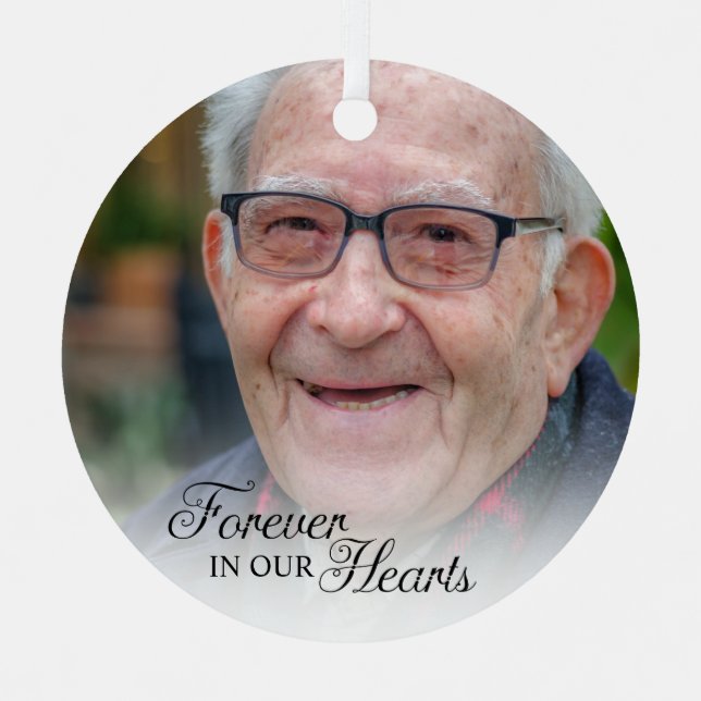 Forever In Our Hearts Memorial Photo Ceramic Ornam Metal Ornament (Front)