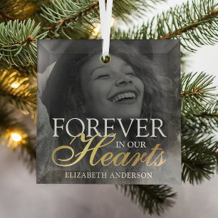Forever in Our Hearts Memorial Photo Christmas Glass Ornament