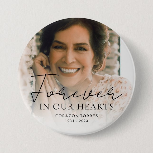 Forever in Our Hearts Memorial Photo Funeral 3 Inch Round Button (Front)