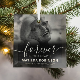 Forever in our Hearts Memorial Photo Glass Ornamen Ornament