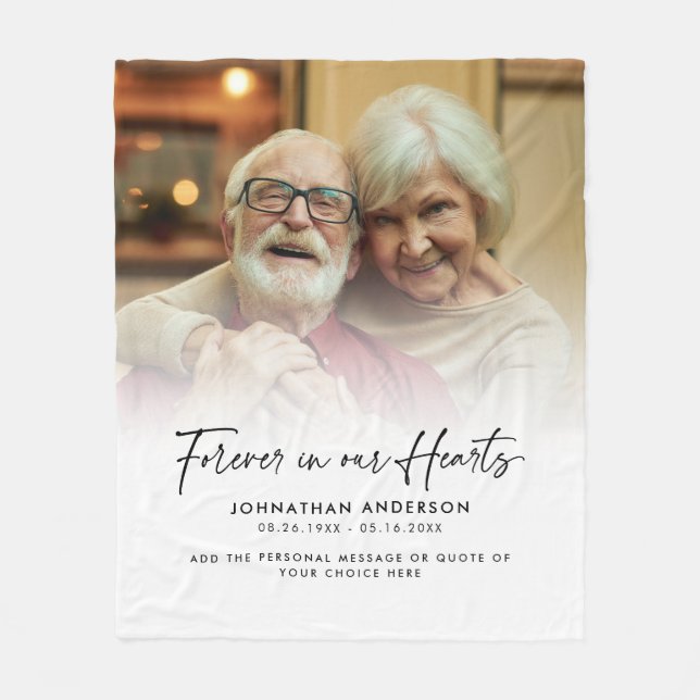 Forever In Our Hearts Memorial Photo & Message Fleece Blanket (Front)