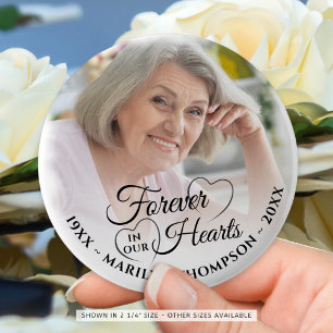 Forever In Our Hearts Memorial Photo Name Gold 2 Inch Round Button