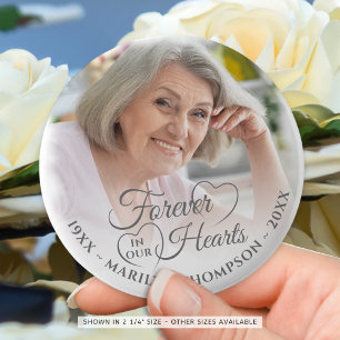 Forever In Our Hearts Memorial Photo Name Grey 2 Inch Round Button