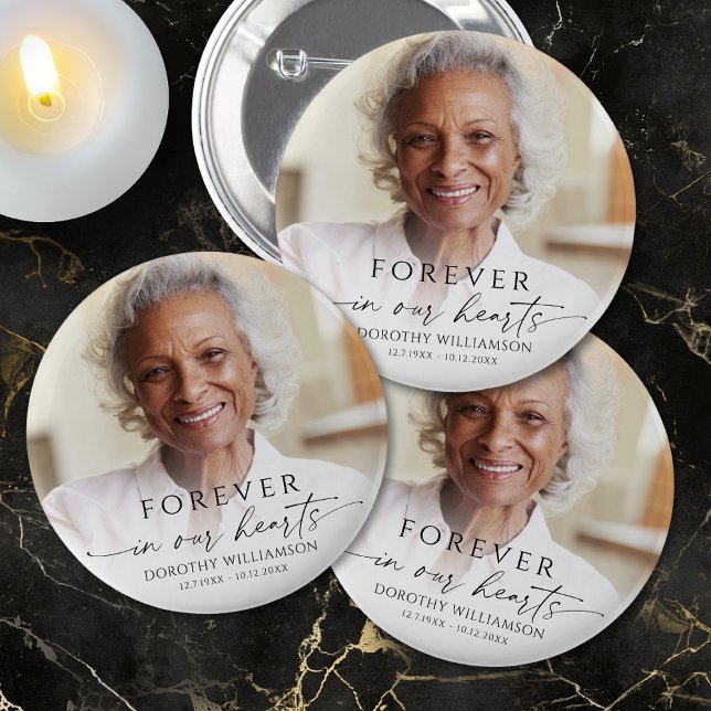 Forever in Our Hearts Memorial Photo Personalized 2 Inch Round Button (Creator Uploaded)