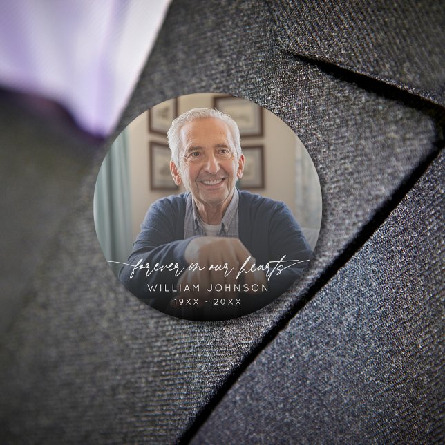 Forever In Our Hearts Memorial Photo Script 3 Inch Round Button (Creator Uploaded)