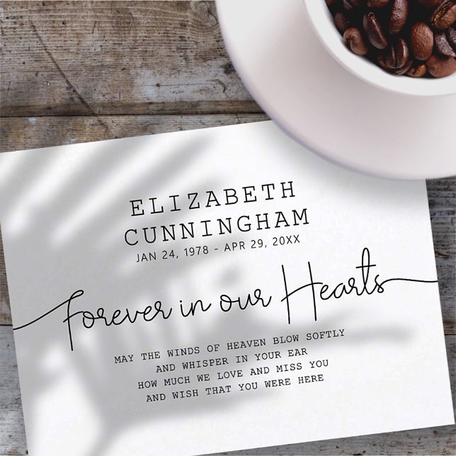 Forever In Our Hearts Memorial Simple Modern Quote Announcement Postcard (Creator Uploaded)