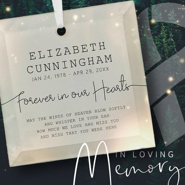 Forever In Our Hearts Memorial Simple Modern Quote Glass Ornament (Creator Uploaded)