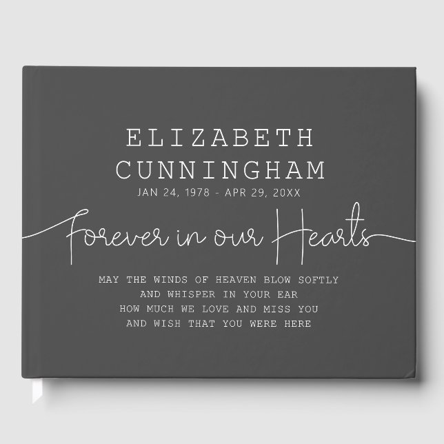 Forever In Our Hearts Memorial Simple Modern Quote Guest Book (Front)