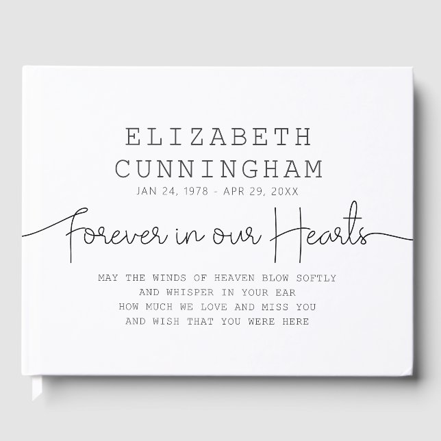 Forever In Our Hearts Memorial Simple Modern Quote Guest Book (Front)