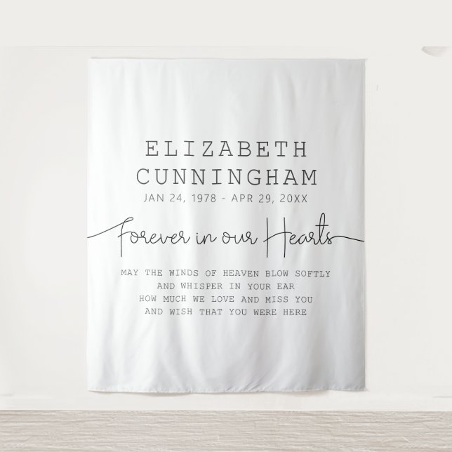 Forever In Our Hearts Memorial Simple Modern Quote Tapestry (Front)
