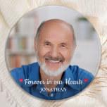 Forever In Our Hearts Modern Remembrance Memorial 1 Inch Round Button<br><div class="desc">Honor your loved one with a custom photo memorial button. This unique memorial keepsake button is the perfect gift for yourself, family or friends to pay tribute to your loved one. Quote " Forever In Our Hearts. " Customize with favorite photo & name. This memorial button is perfect for funeral...</div>