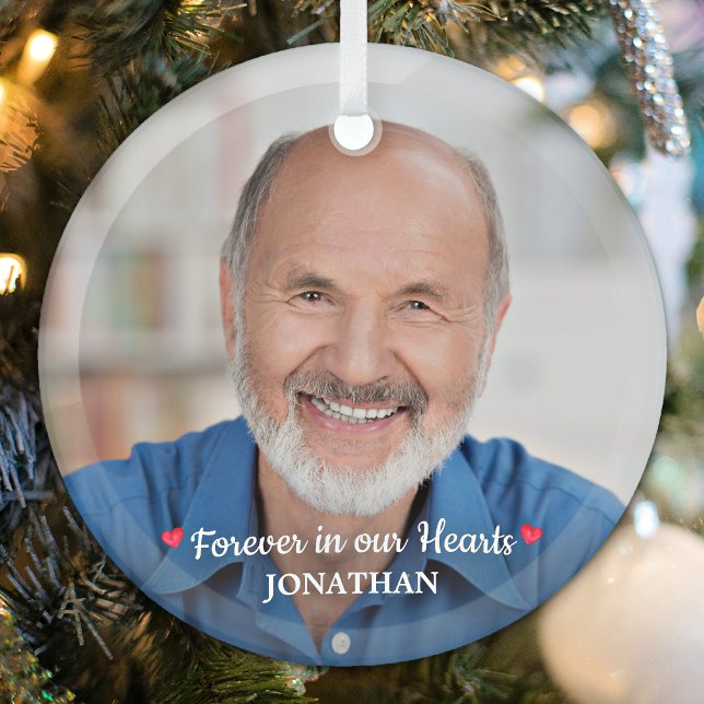 Forever In Our Hearts Modern Remembrance Memorial Glass Ornament (Creator Uploaded)