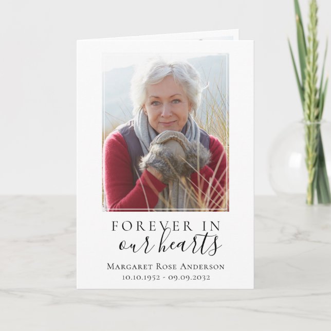 Forever in Our Hearts Obituary Tribute Memorial  Note Card (Front)