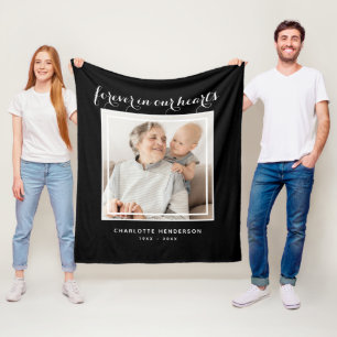 Forever In Our Hearts Or Custom Text Photo Tribute Fleece Blanket
